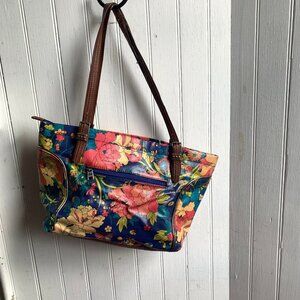 Sakroots Navy Blue Floral Coated Tote Bag Faux Leather Straps FLAW READ! Peeling